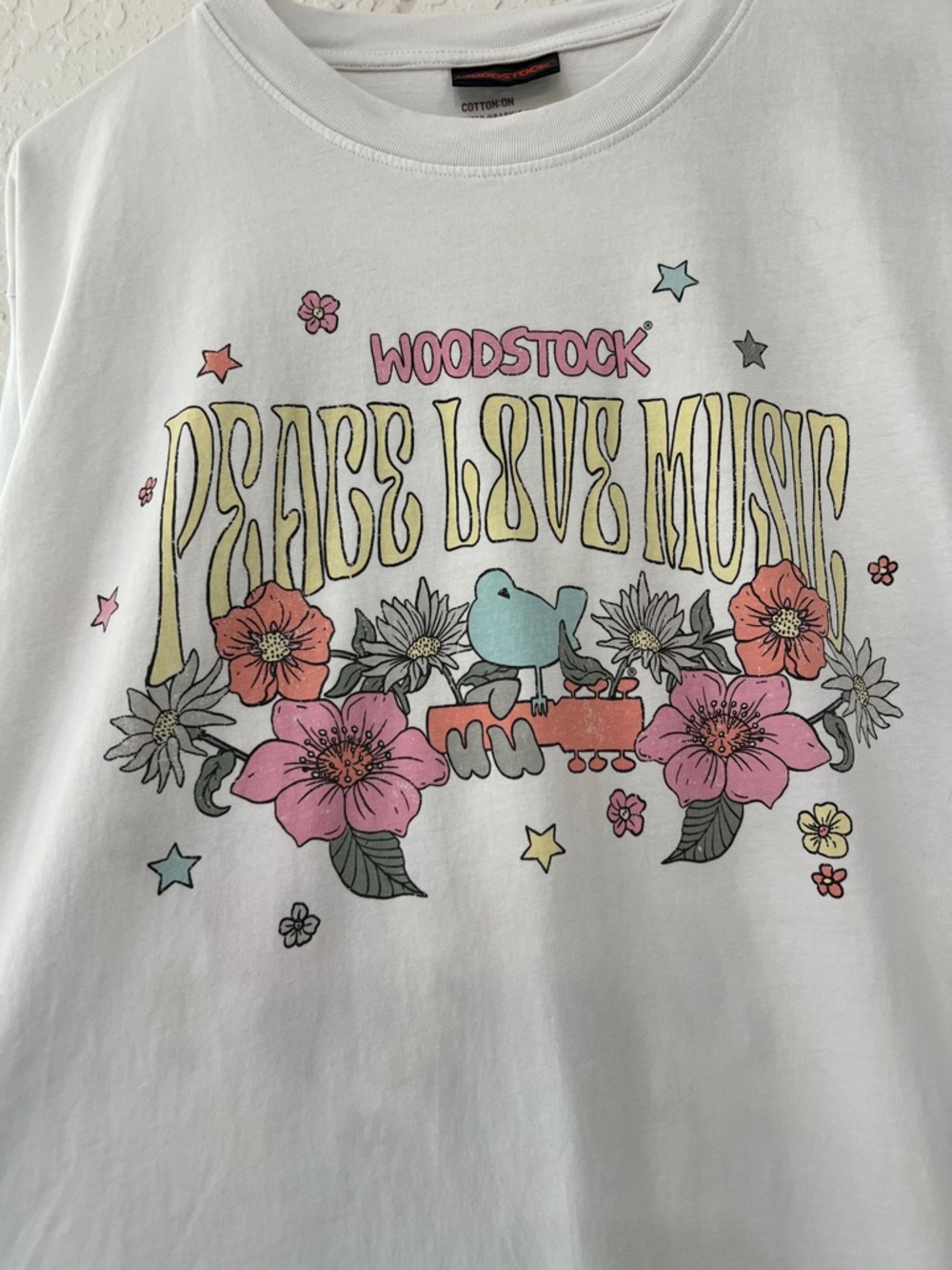 Woodstock Peace Love Music Graphic Tee Cotton On Oversized Style T-Shirt Medium - Picture 4 of 8